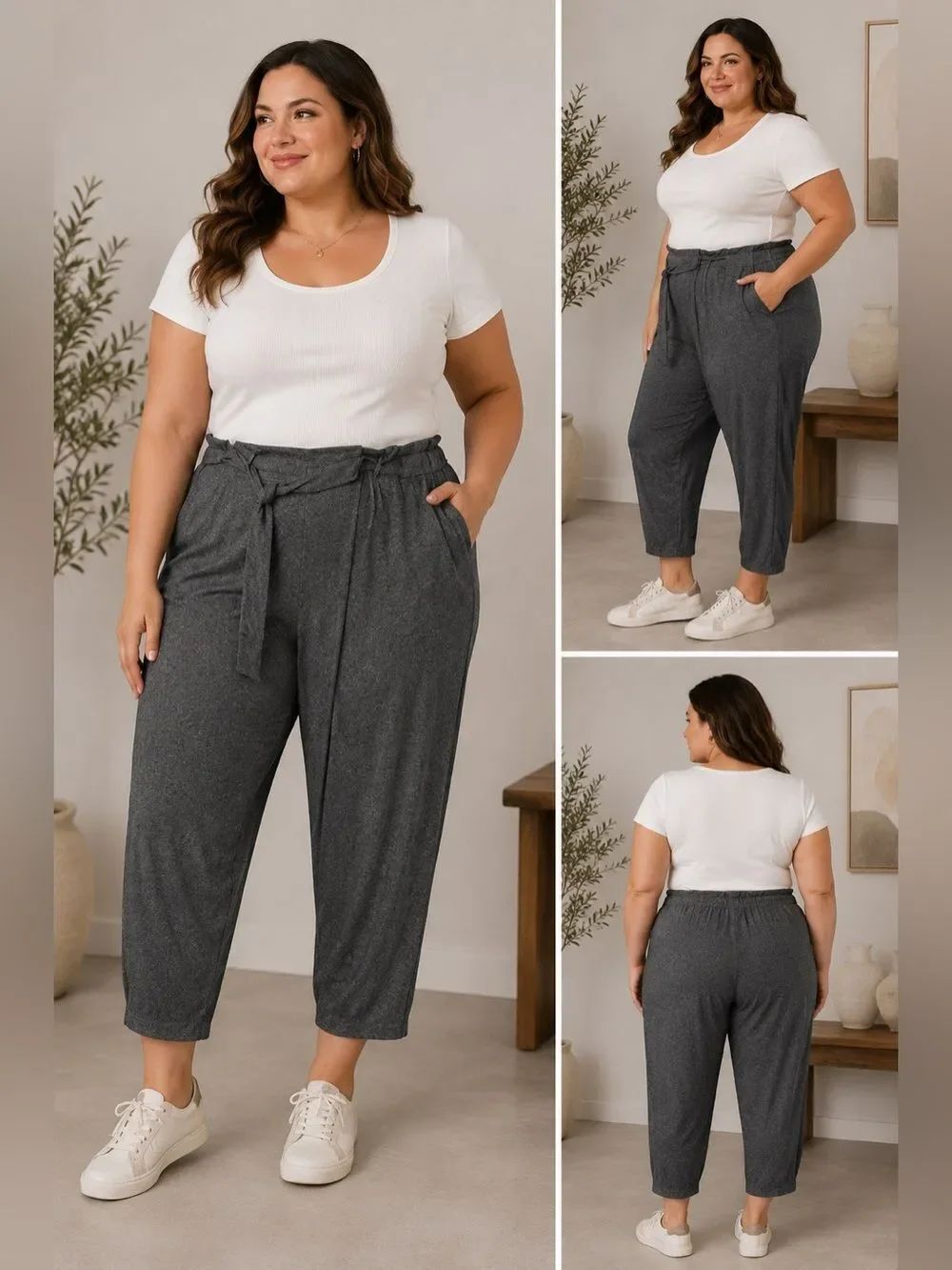 A New Day Plus Size High Rise Tie Waist Cropped Pants Gray 22W Stretch Pull-On